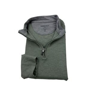 Mizzen+Main Heather Green 1/4 Zip Pullover Sweater Large Slim Fit Rayon Blend